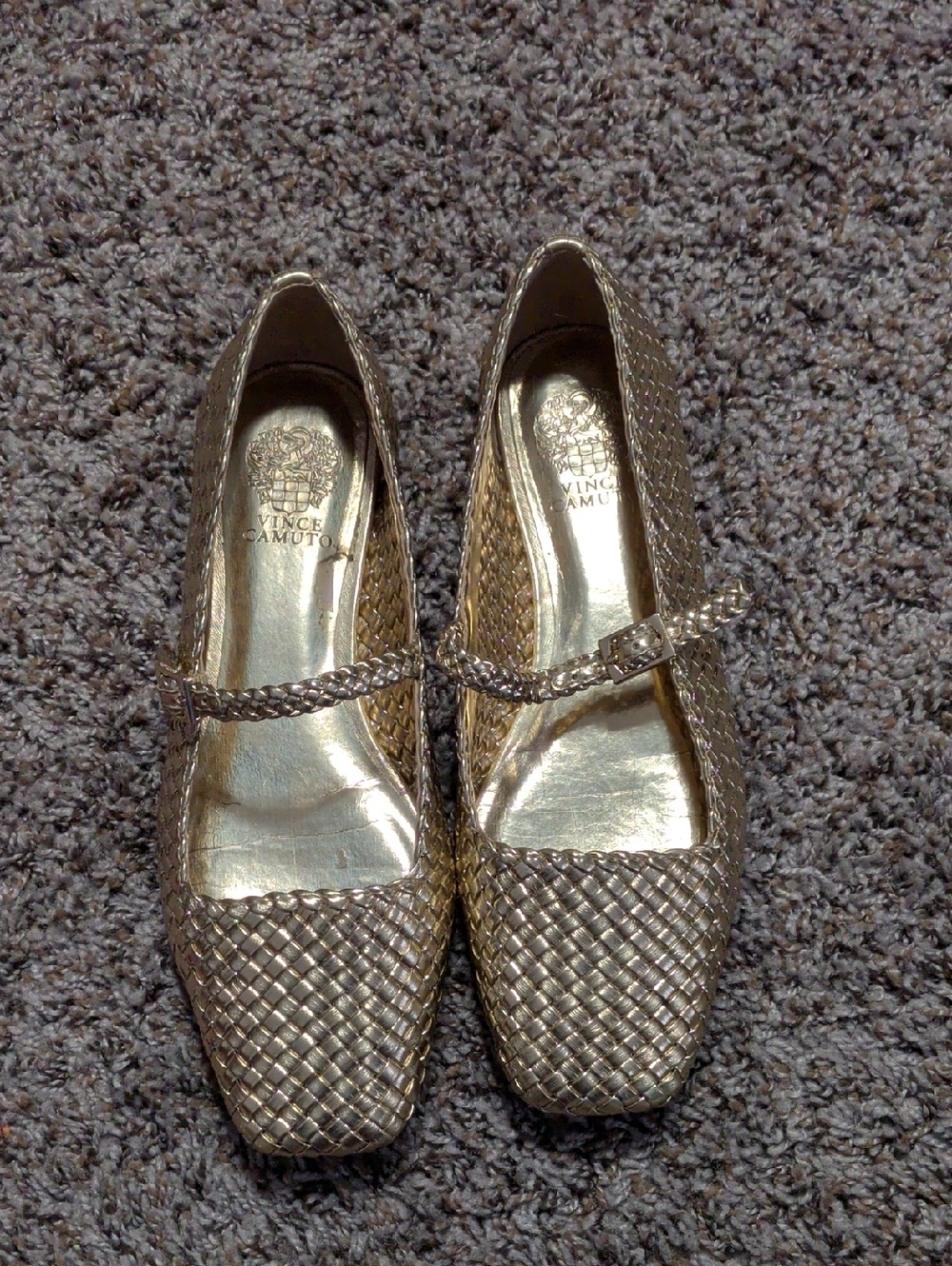 Vince Camuto Gold Woven Mary Jane Flats